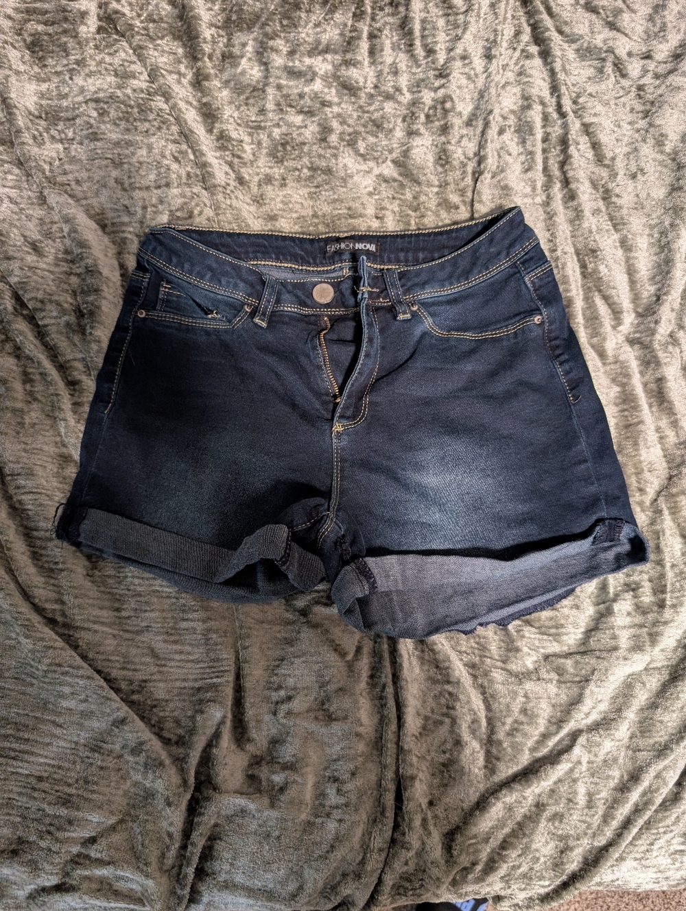 Fashion Nova Dark Blue Cuffed Denim Shorts
